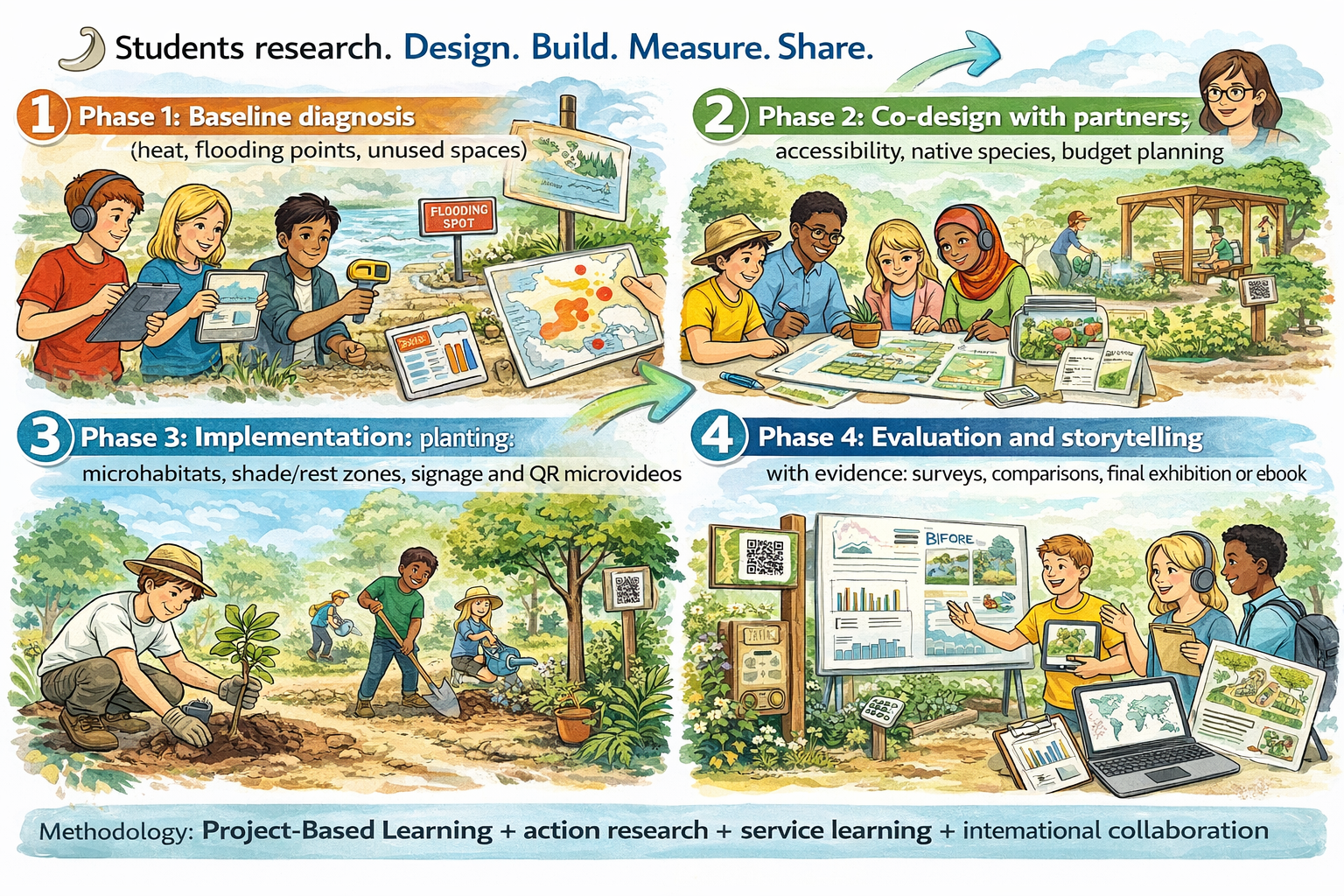 Illustration of the project workflow from launch through evaluation