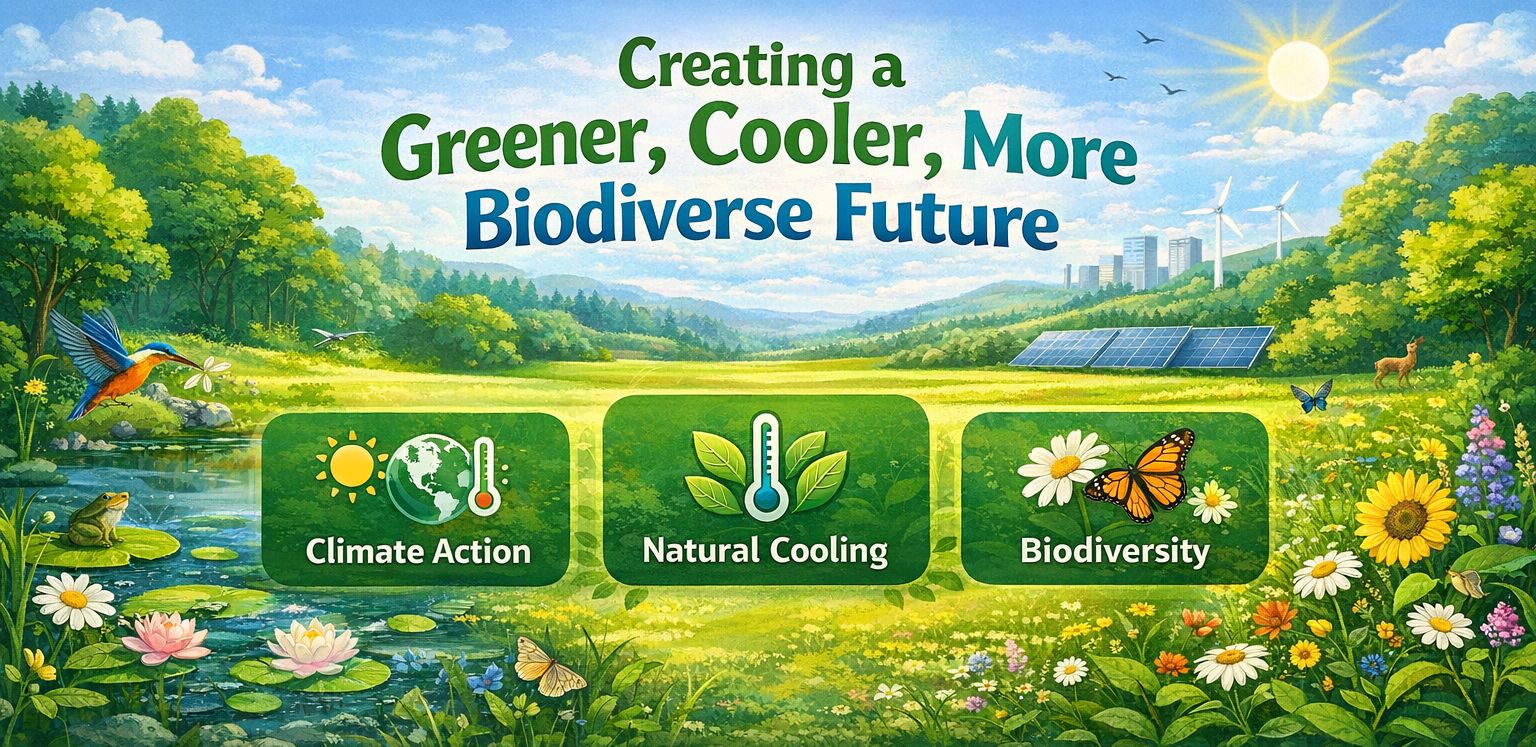 Impact banner focused on climate outcomes, cooling and biodiversity